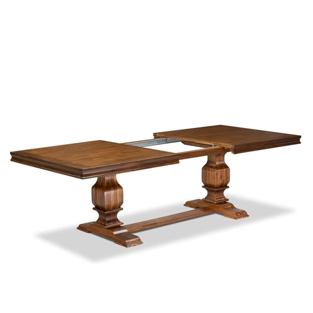 9-Piece Walnut Finish Acacia Wood Dining Set with 8 Beige Faux Leather Chairs A567983