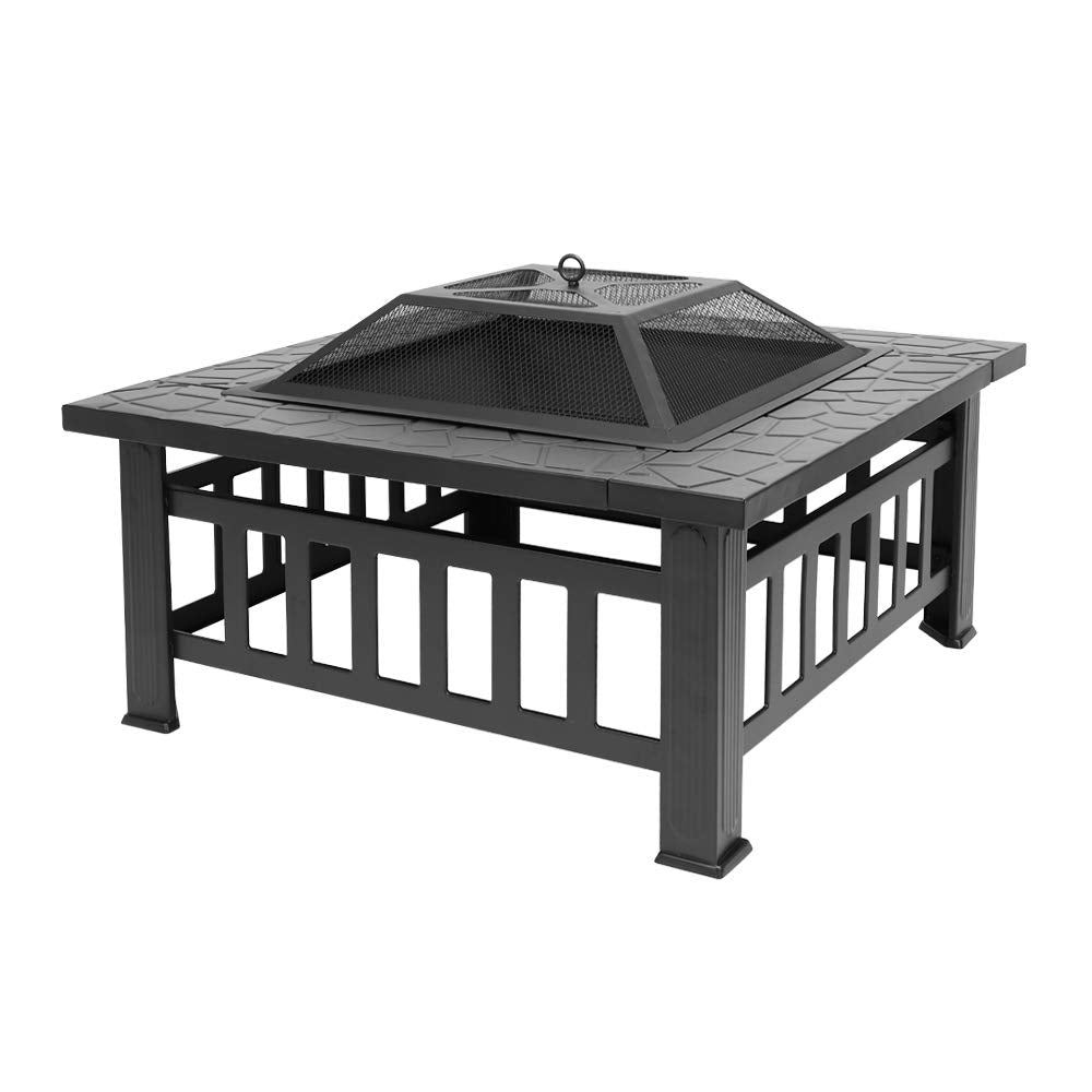 32in Outdoor Metal Wood Burning Fire Pit with Spark Screen E825