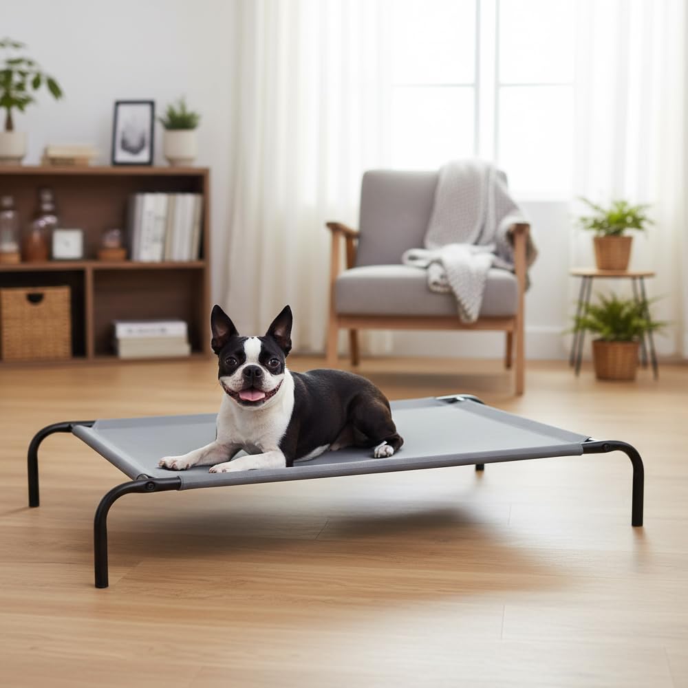Elevated Dog Bed with Metal Frame, Grey F708