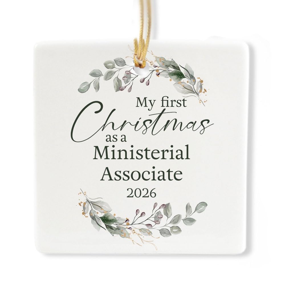 Ceramic 3-inch Square-Shaped Botanical Wreath Ornament I579