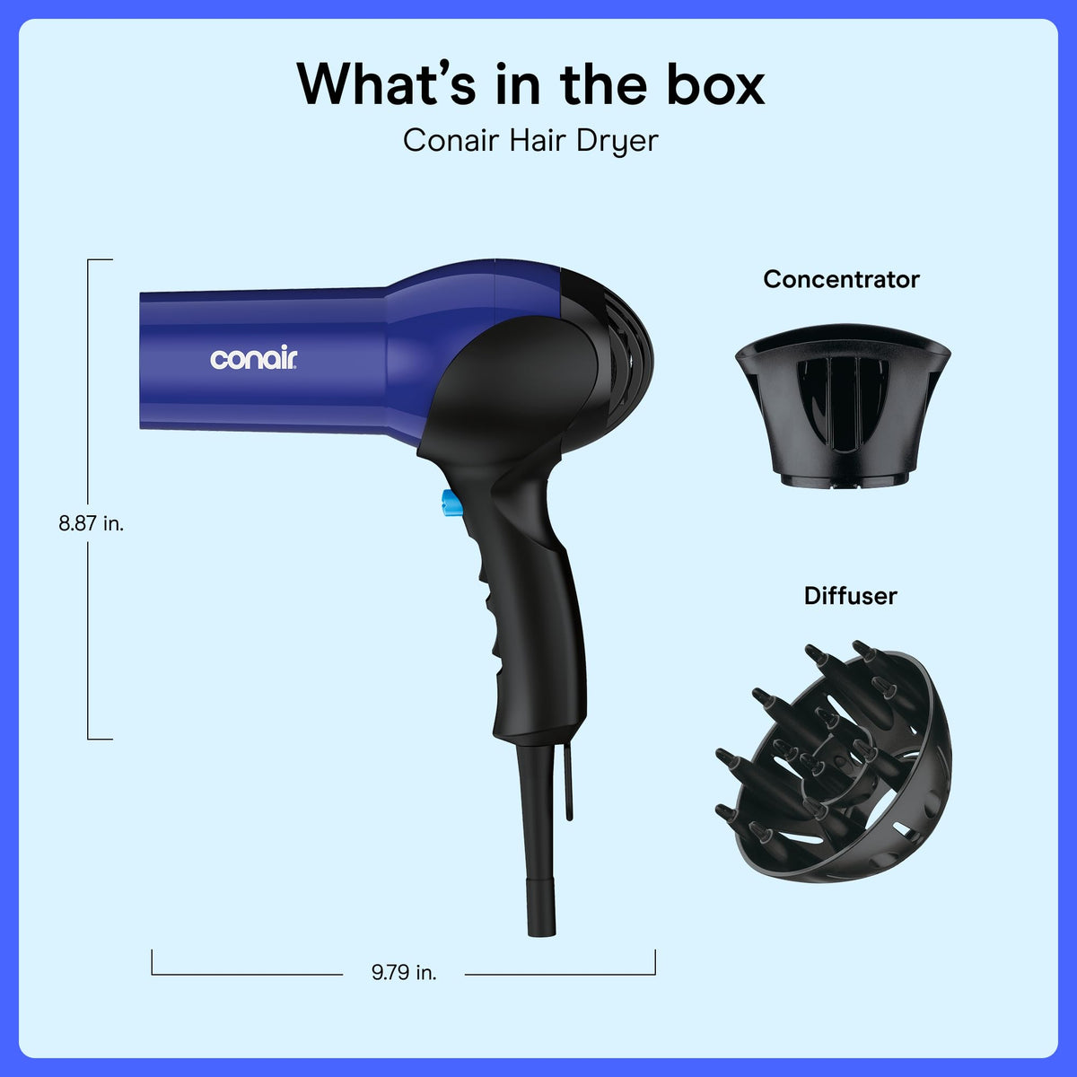 Lightweight 1875W Hair Dryer with Diffuser & Concentrator Attachments L5206