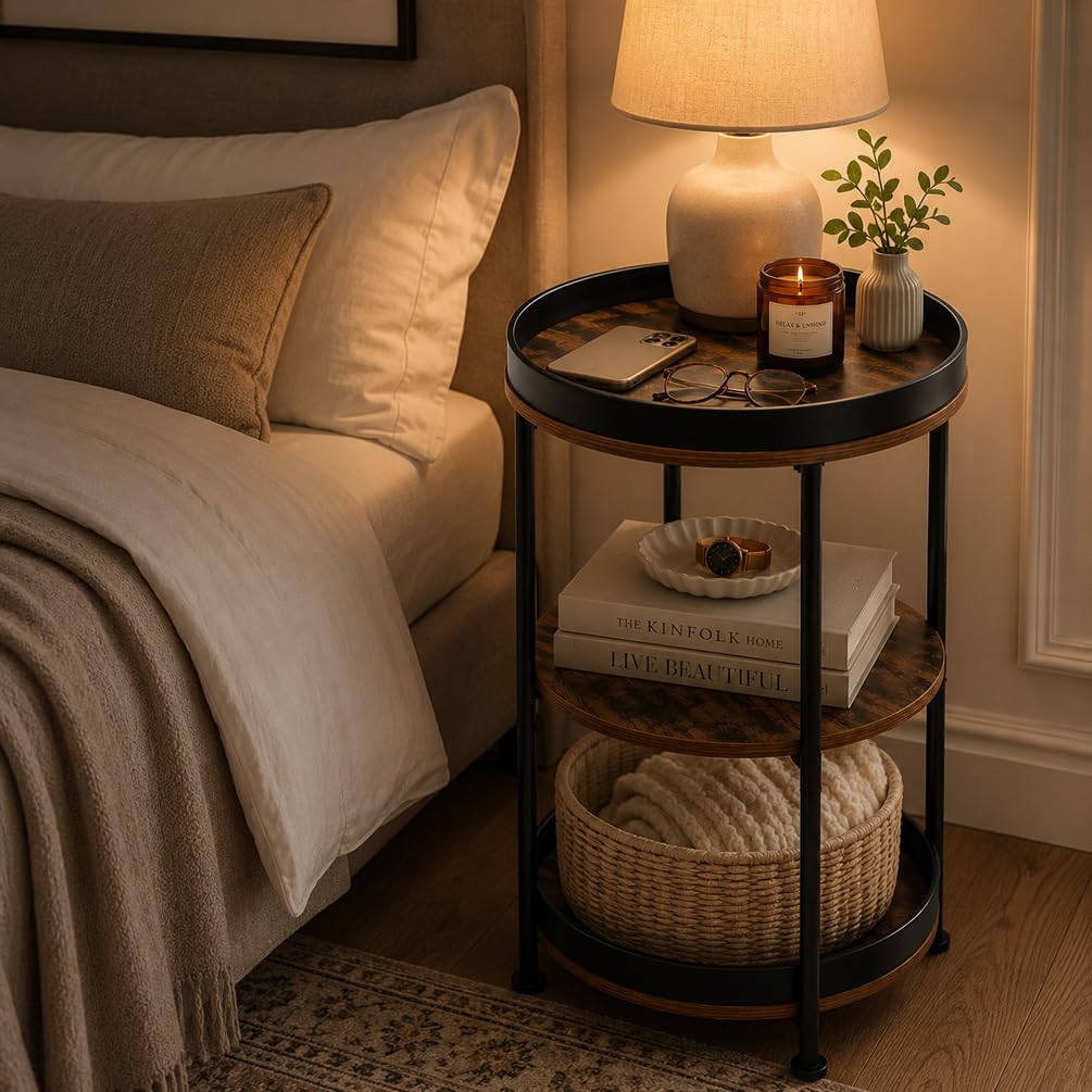 Round Side Table with 3 Storage Shelves X543