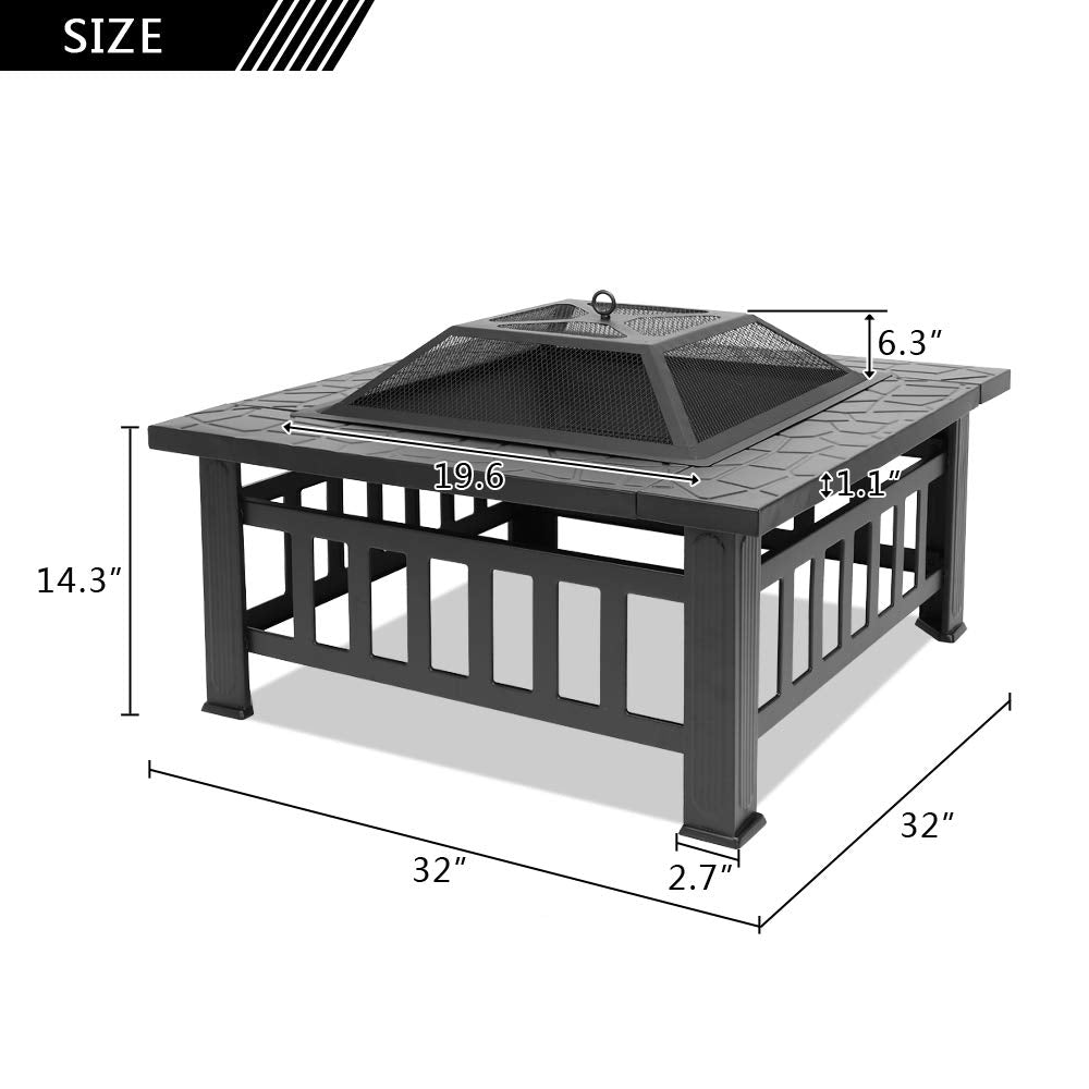 32in Outdoor Metal Wood Burning Fire Pit with Spark Screen E825