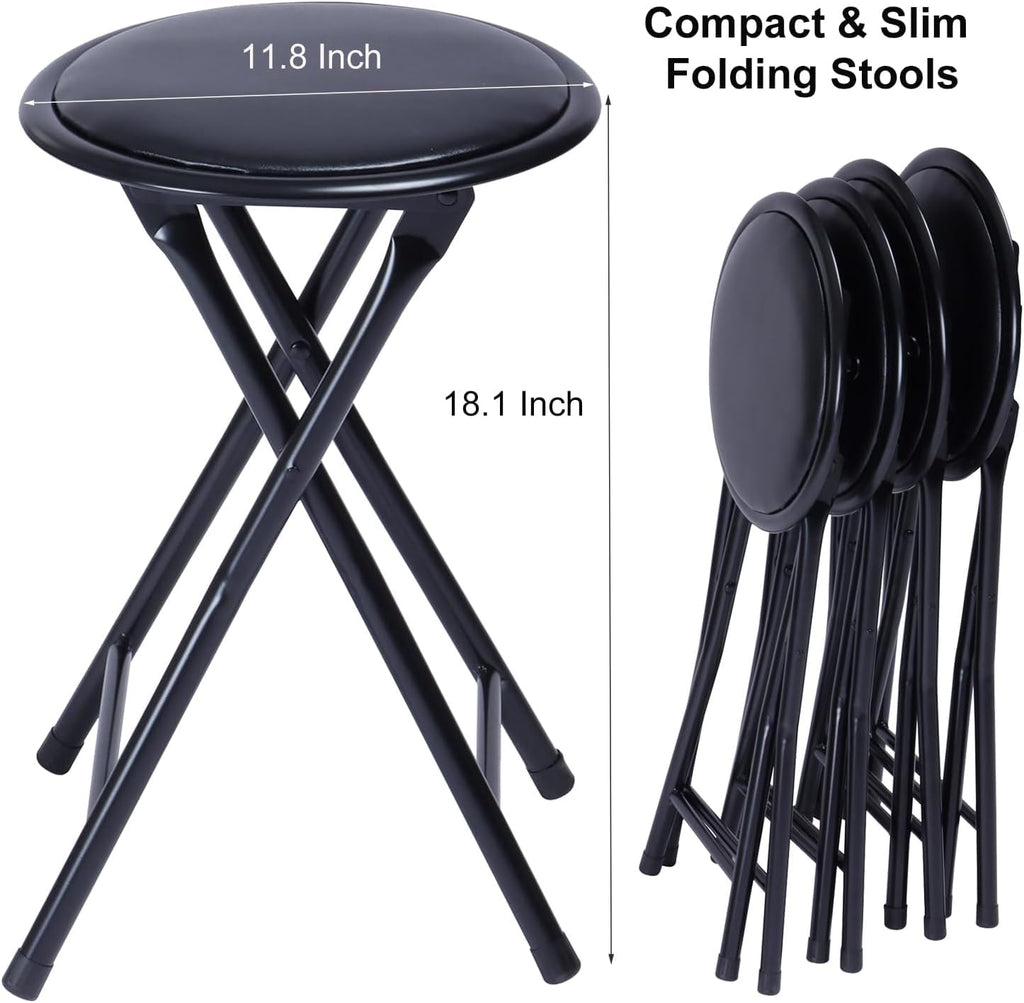 Portable Folding Stools Set of 8, 18-Inch Padded Black C429