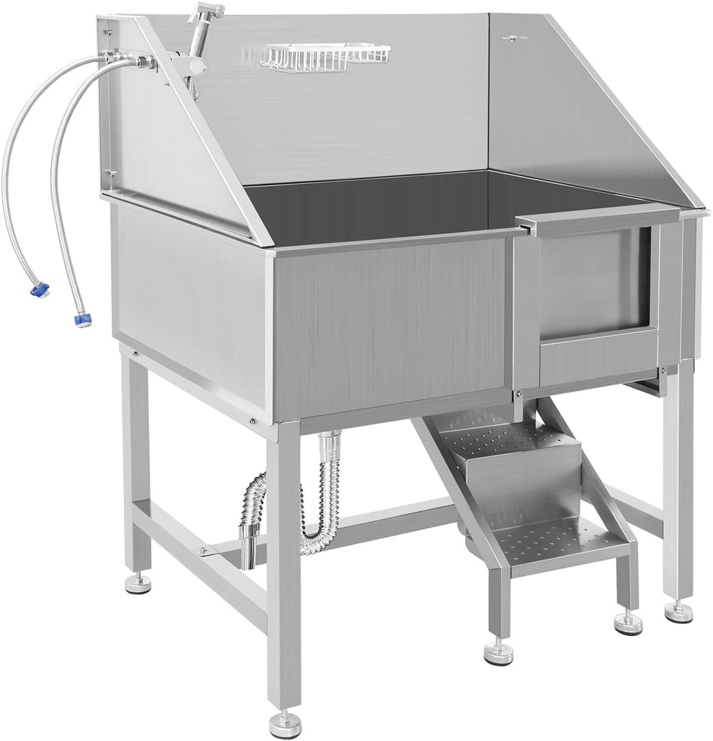 38" Stainless Steel Dog Grooming Tub with Ramp I717