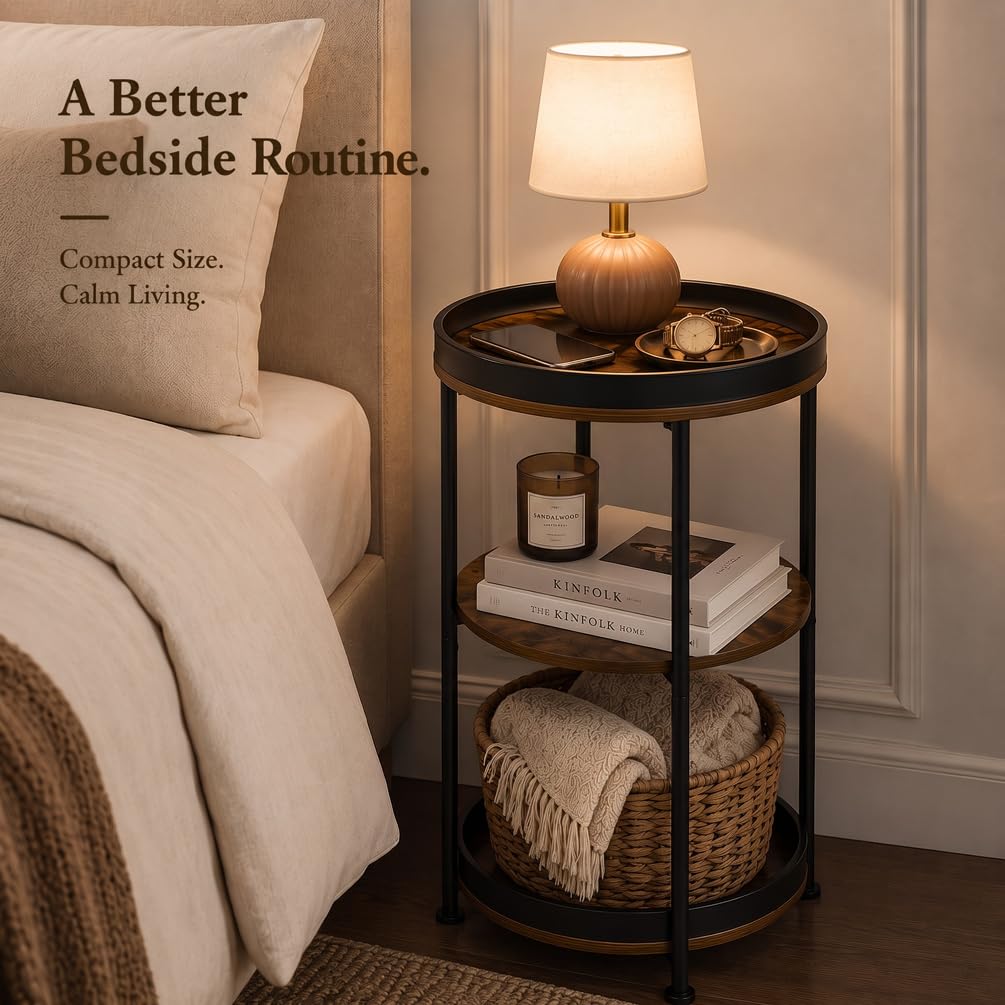 Round Side Table with 3 Storage Shelves X543