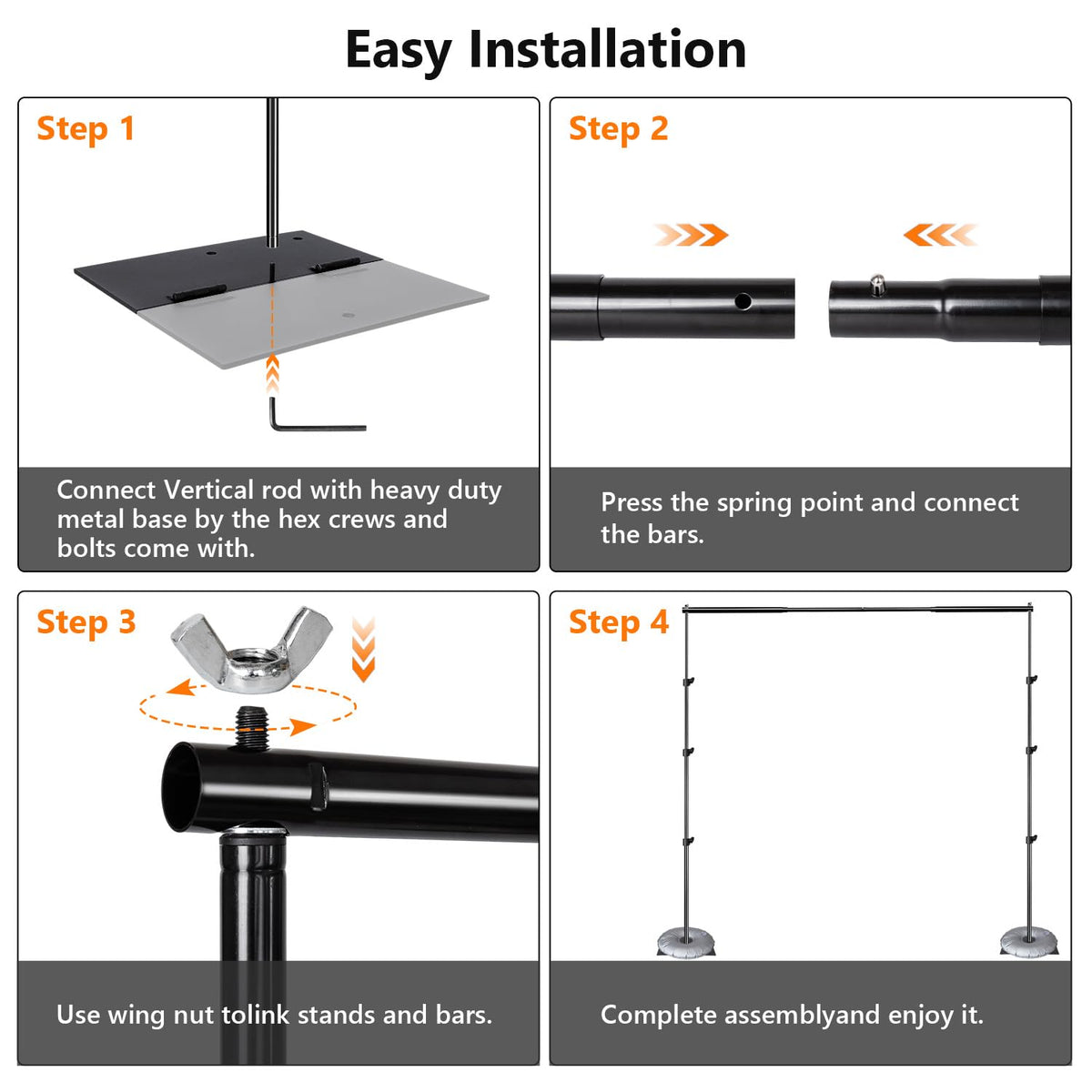 Adjustable Photography Backdrop Stand Kit 10ft x 8.5ft with Clamps and Carrying Bag V969001