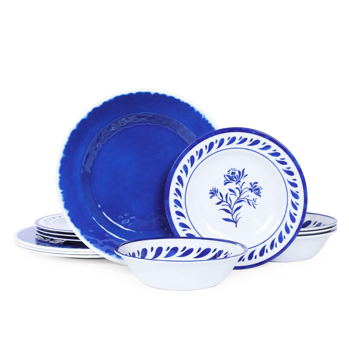 Blue 12-Piece Melamine Dinnerware Set F65374