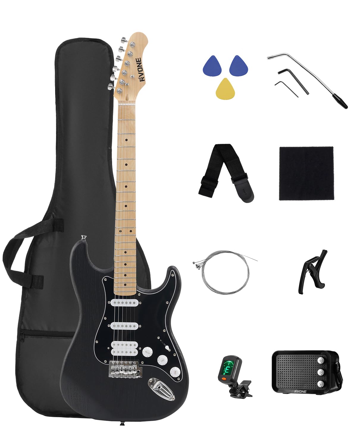 39" Beginner Electric Guitar Kit with Amp & HSS Pickups Black P87440