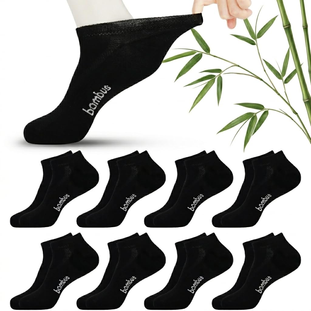 8 Pairs Bamboo Viscose Diabetic Ankle Socks Black Size 6-9 X7176