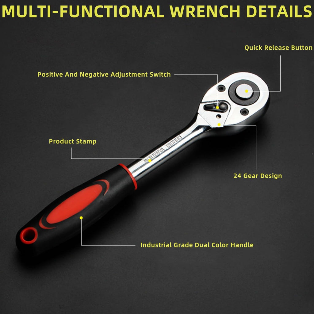 46 Pieces Mechanic Tool Kit 1/4” Ratchet Socket Wrench Set with Storage Case J51137