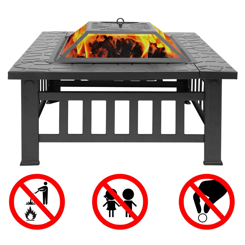 32in Outdoor Metal Wood Burning Fire Pit with Spark Screen E825