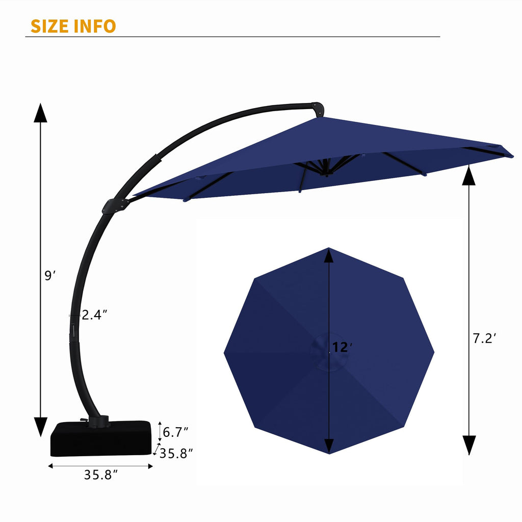 11ft Navy Blue Aluminum Cantilever Patio Umbrella with Base S65865