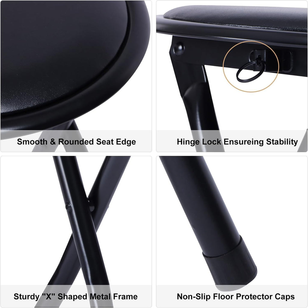 Portable Folding Stools Set of 8, 18-Inch Padded Black C429