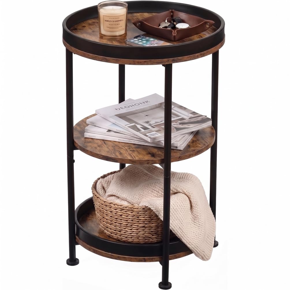 Round Side Table with 3 Storage Shelves X543
