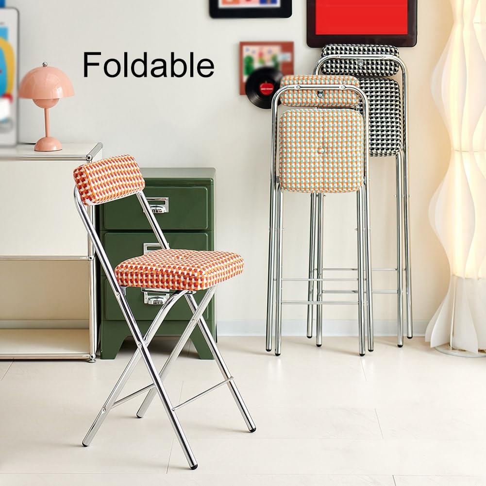 Cushioned Folding Bar Stool with Backrest Y9833
