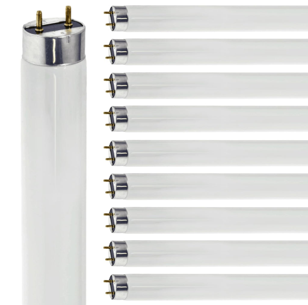 24 Inch T8 Fluorescent Tube Light Bulb 17W 5000K Bright White G13 Bi-Pin Base Pack of 10 K362438