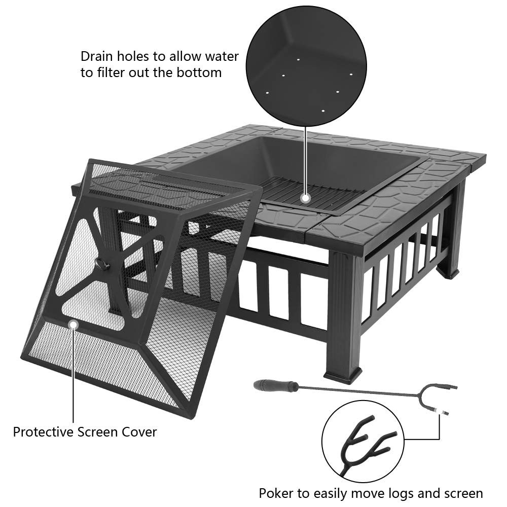 32in Outdoor Metal Wood Burning Fire Pit with Spark Screen E825