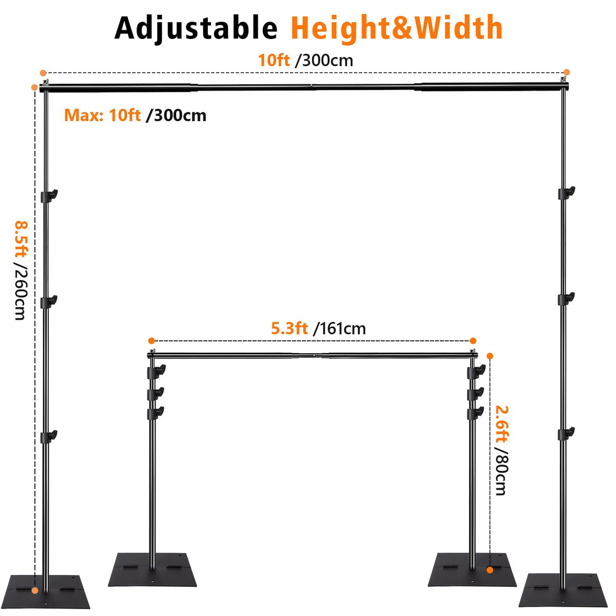 Adjustable Photography Backdrop Stand Kit 10ft x 8.5ft with Clamps and Carrying Bag V969001