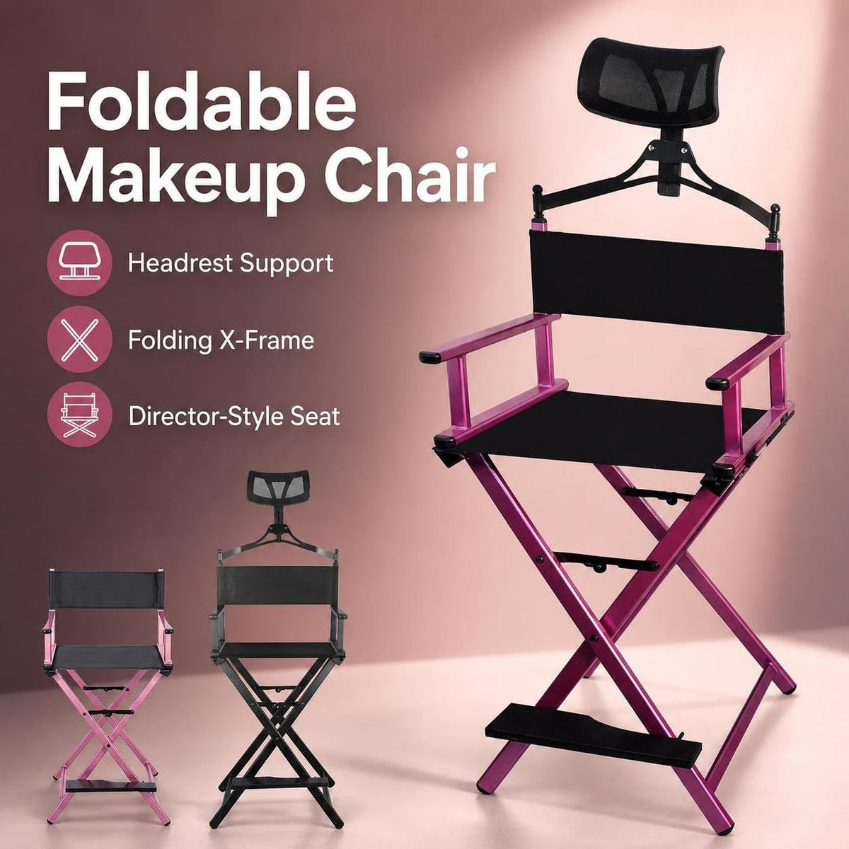 Foldable Adjustable Height Director Chair with Headrest V47784