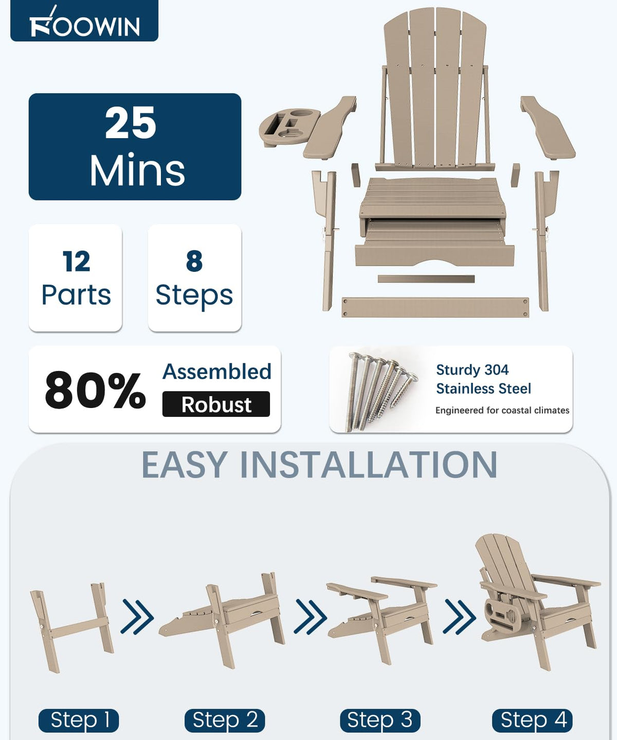 Folding Adjustable Adirondack Chair with Ottoman Set of 2 Z227