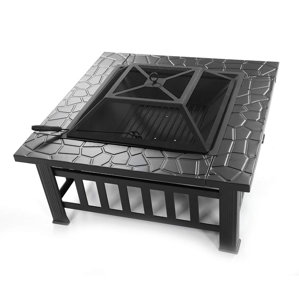 32in Outdoor Metal Wood Burning Fire Pit with Spark Screen E825