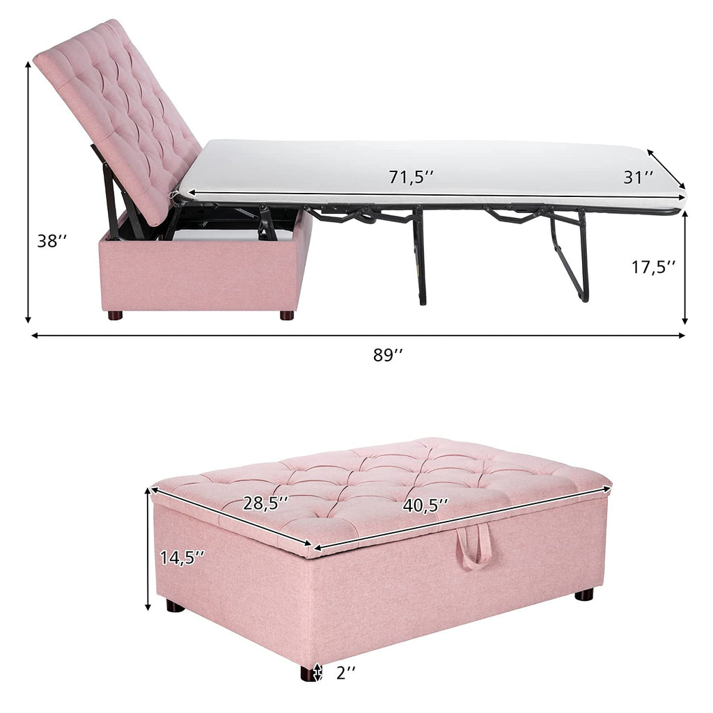 Pink Convertible Sleeper Chair with Mattress F74193