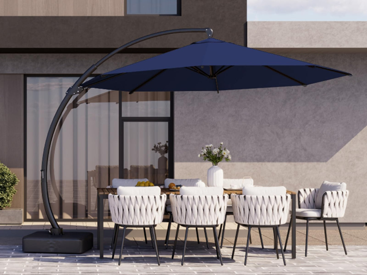 11ft Navy Blue Aluminum Cantilever Patio Umbrella with Base S65865