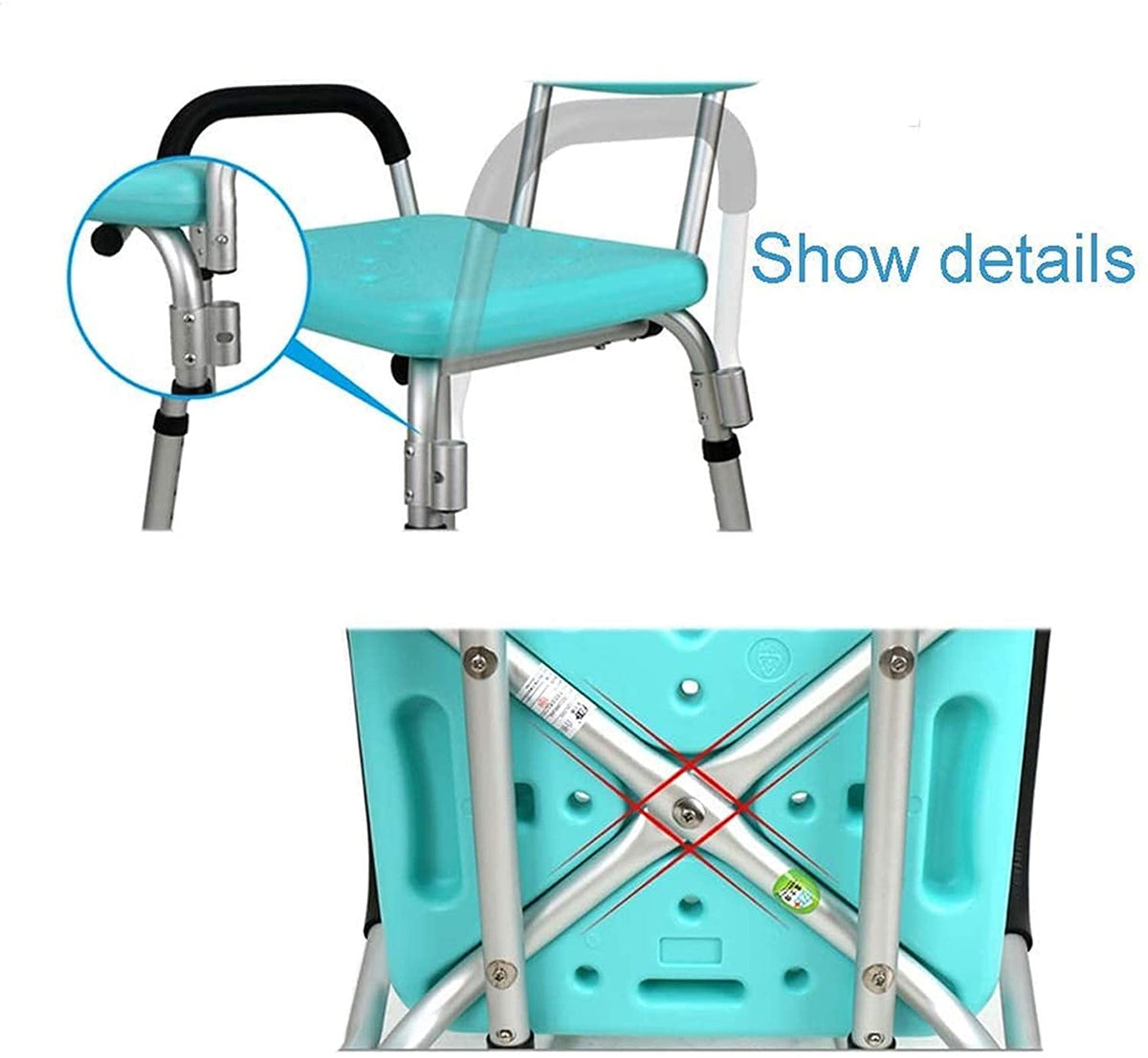 Adjustable Non Slip Padded Shower Chair with Back and Arms X1762