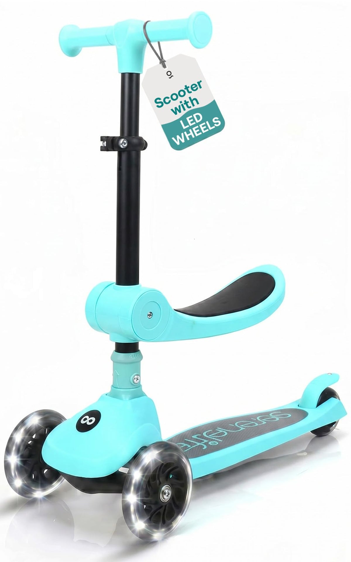 3-Wheel Kids Scooter with Seat, LED Wheels, Adjustable Handlebar E9293