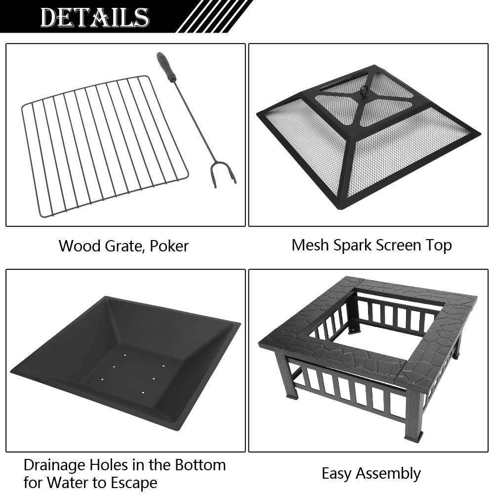 32in Outdoor Metal Wood Burning Fire Pit with Spark Screen E825