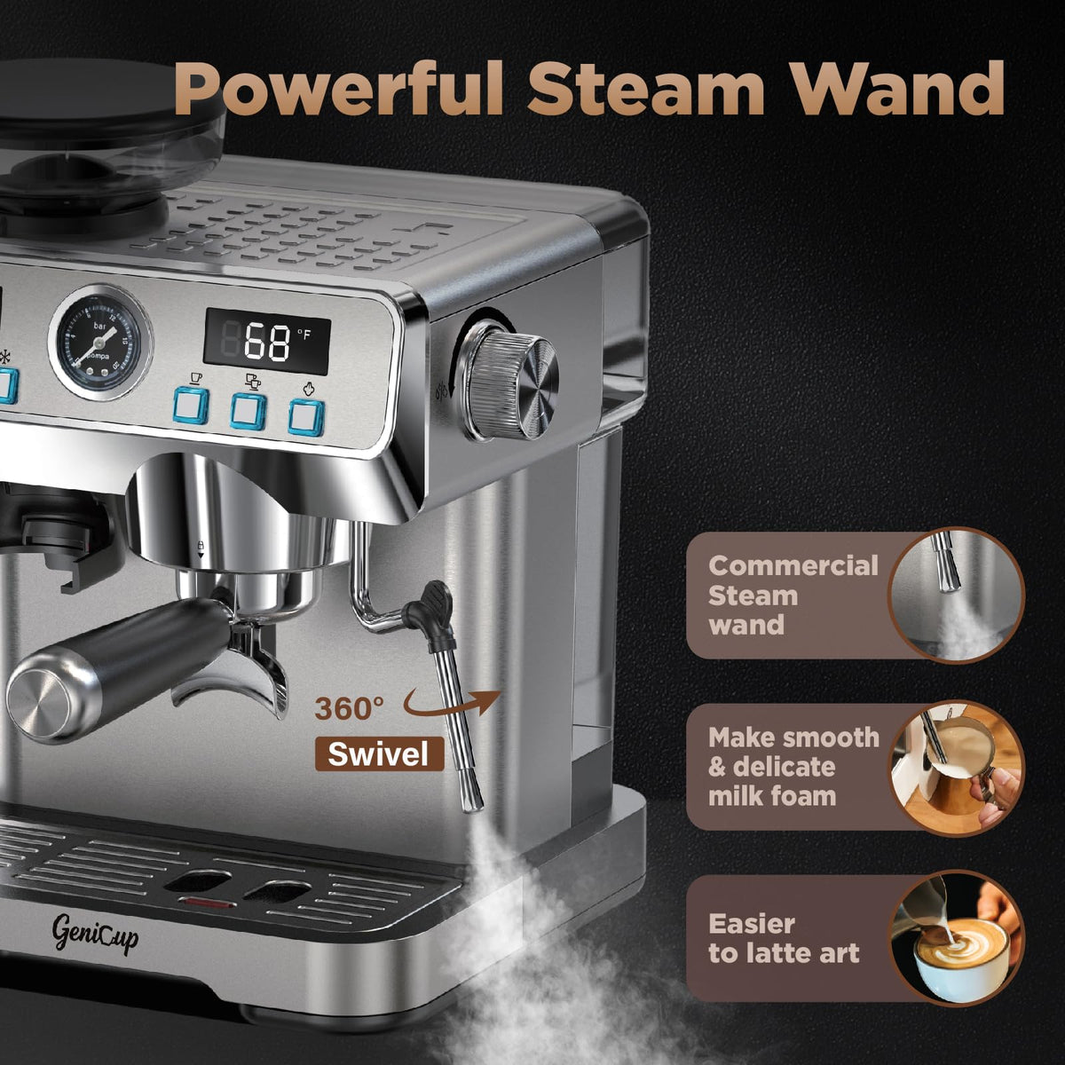 Espresso Machine with Grinder 20 Bar 68oz Water Tank P198836
