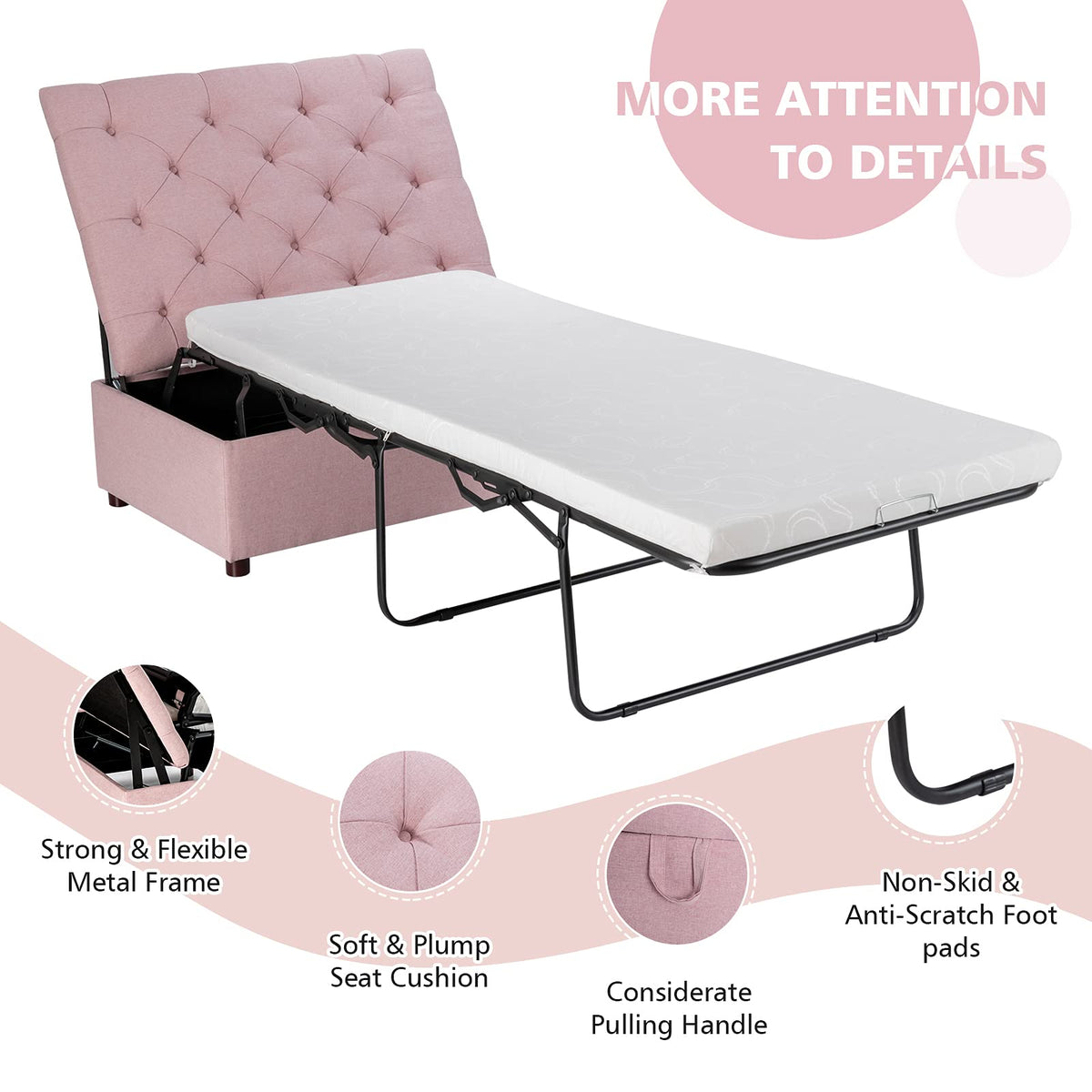 Pink Convertible Sleeper Chair with Mattress F74193