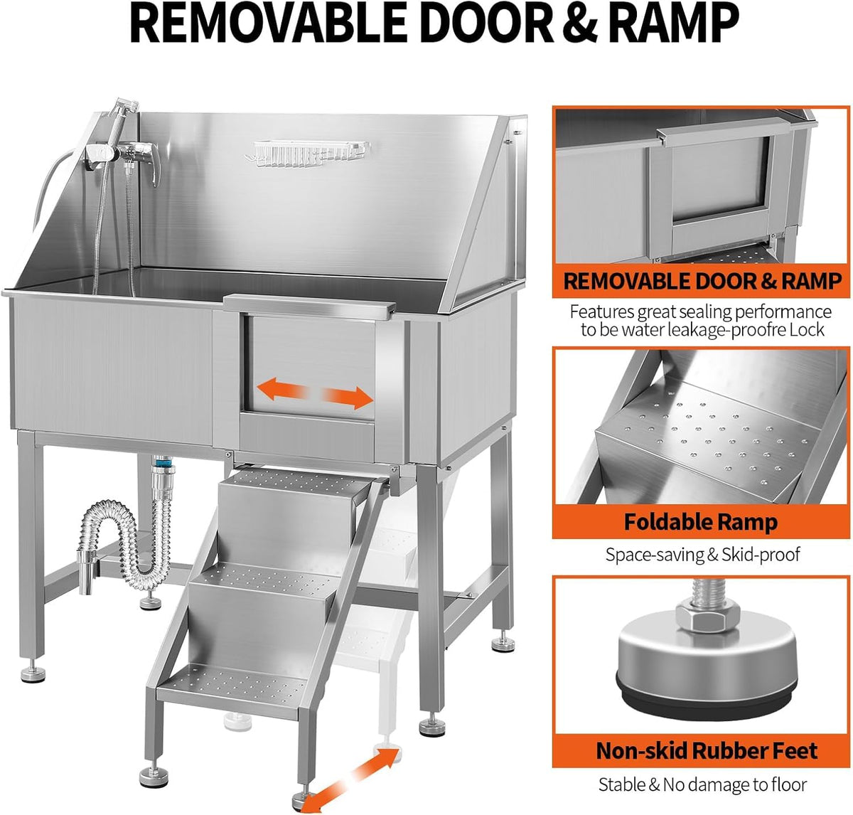 38" Stainless Steel Dog Grooming Tub with Ramp I717