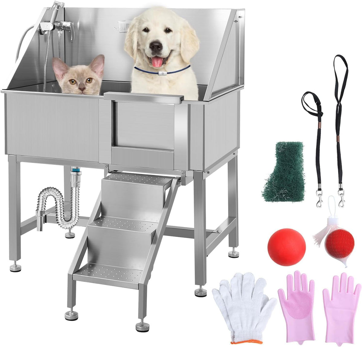 38" Stainless Steel Dog Grooming Tub with Ramp I717