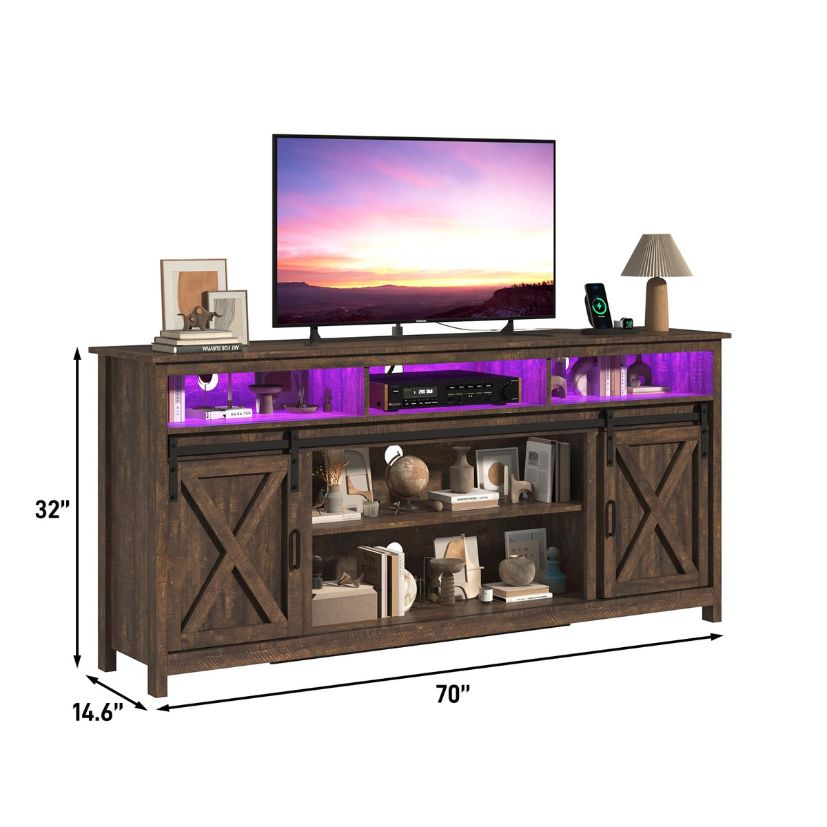 Farmhouse TV Stand with Power Outlet and Sliding Barn Doors Z9295