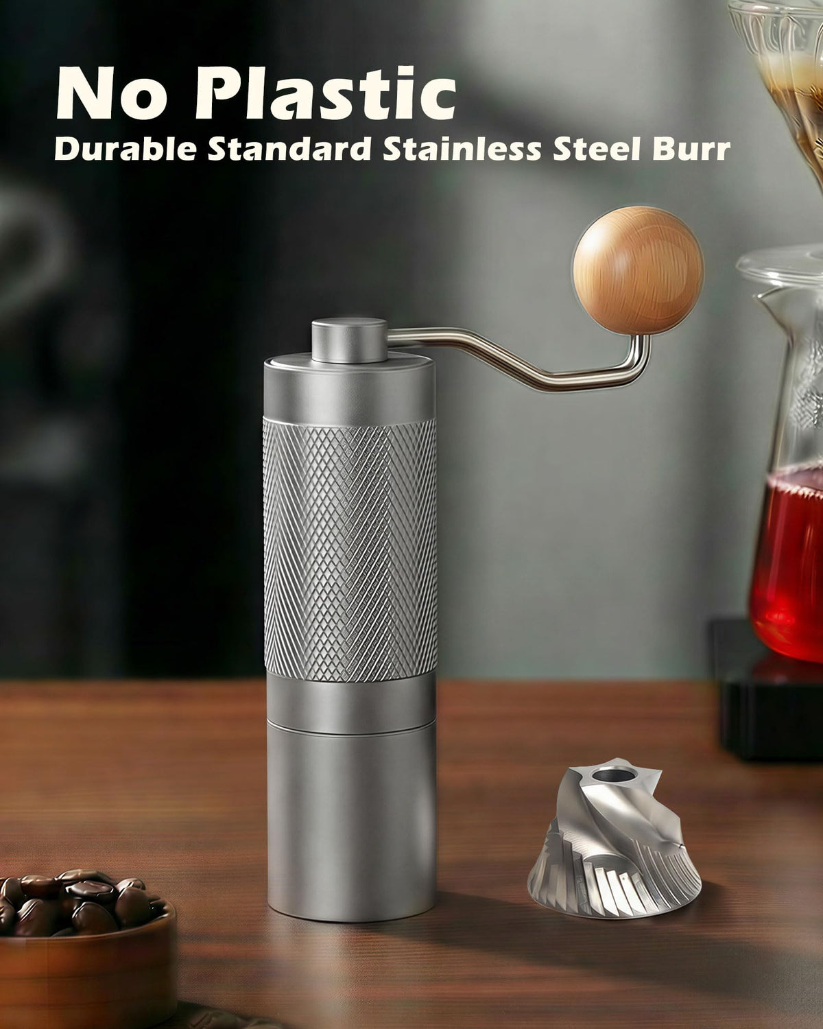 Manual Stainless Steel Conical Burr Coffee Grinder with Adjustable Settings E341342
