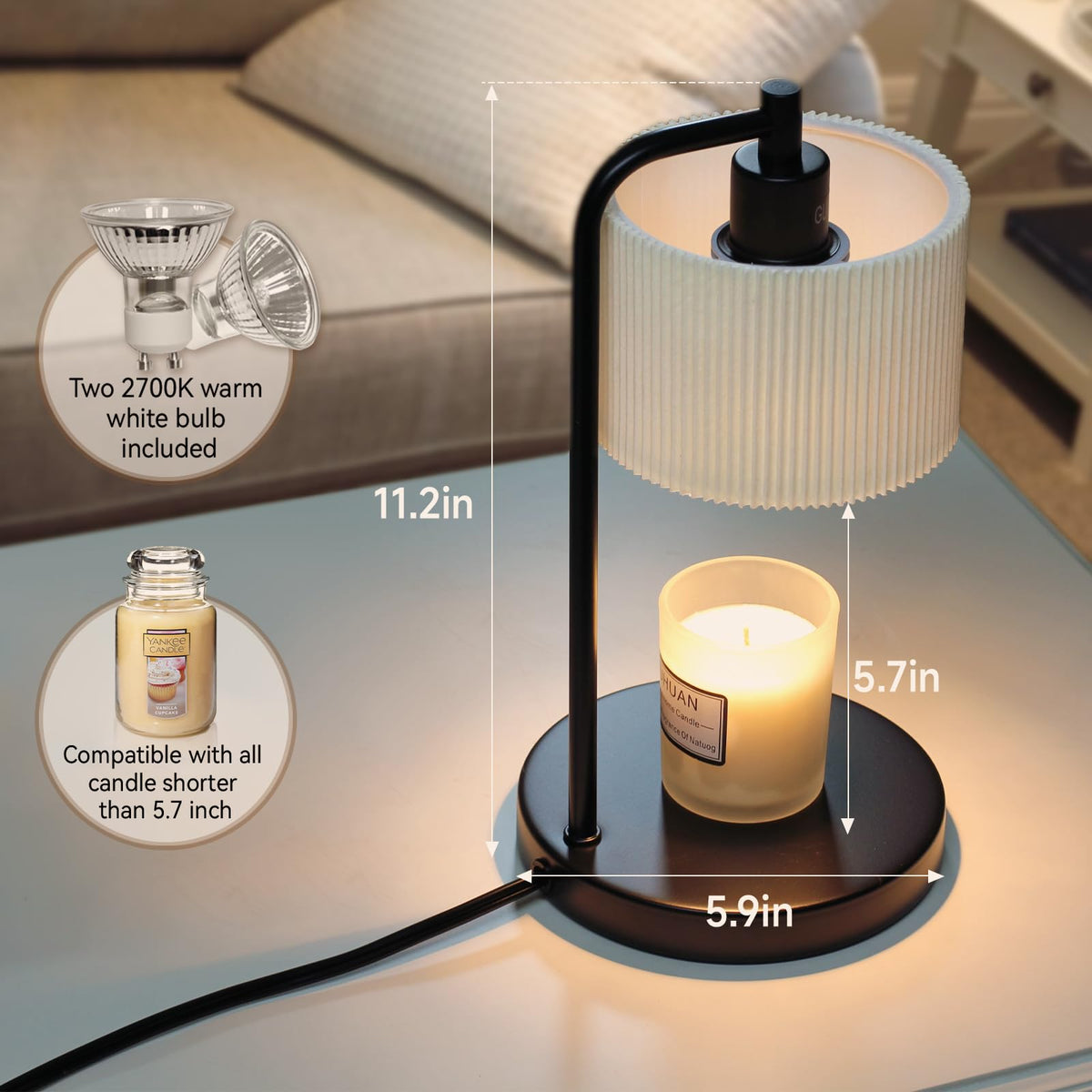Dimmable Candle Warmer Lamp with Timer and Bulbs Black T3299