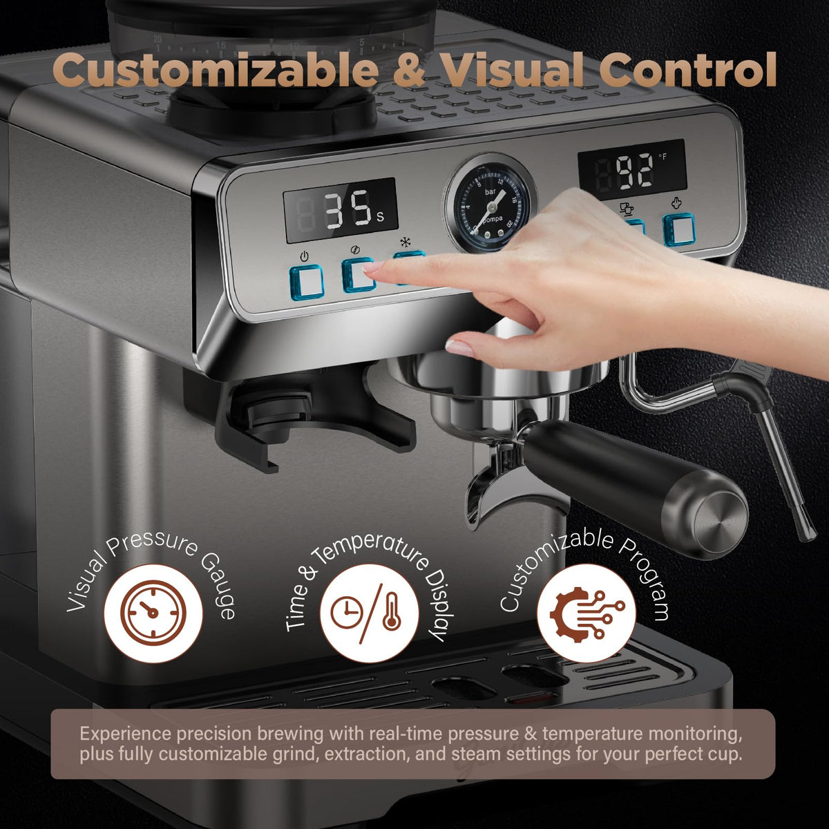 Espresso Machine with Grinder 20 Bar 68oz Water Tank P198836