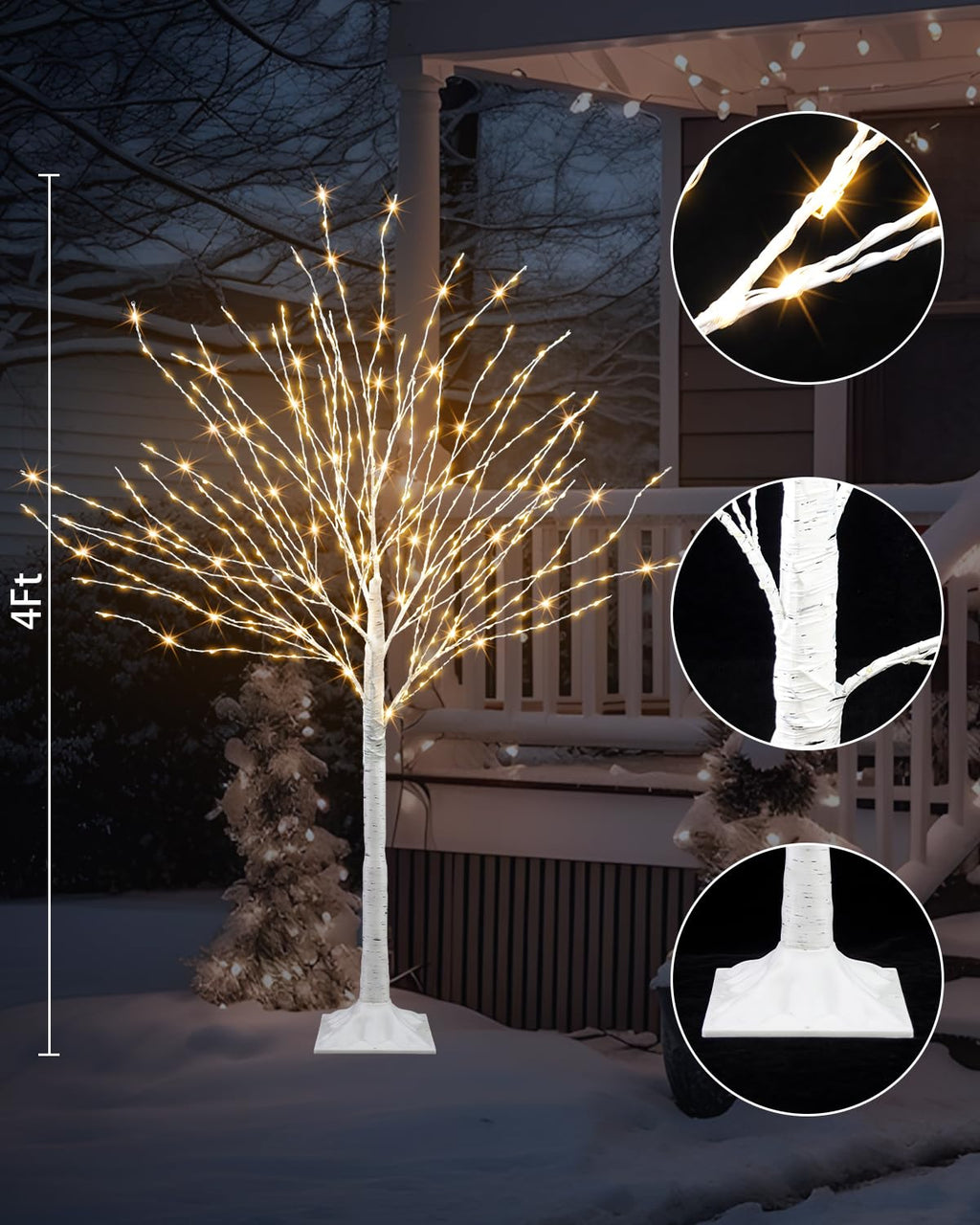 4 FT Lighted Artificial White Birch Tree with 432 LED Timer C505