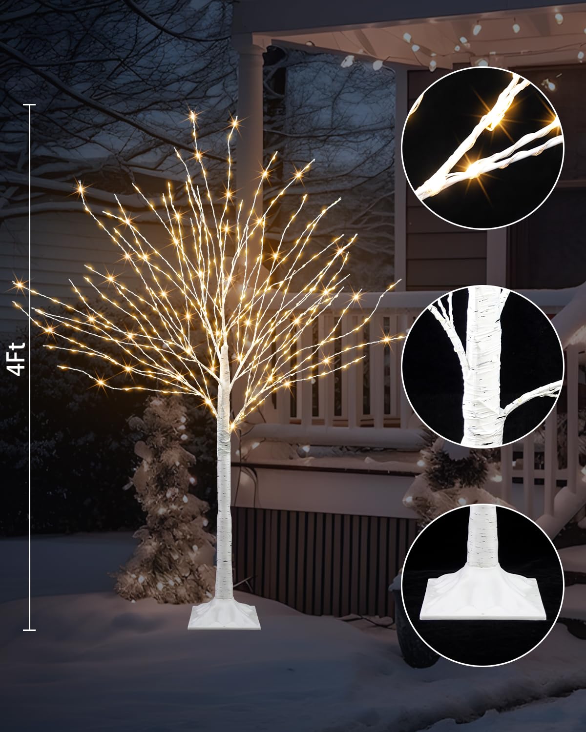 4 FT Lighted Artificial White Birch Tree with 432 LED Timer C505