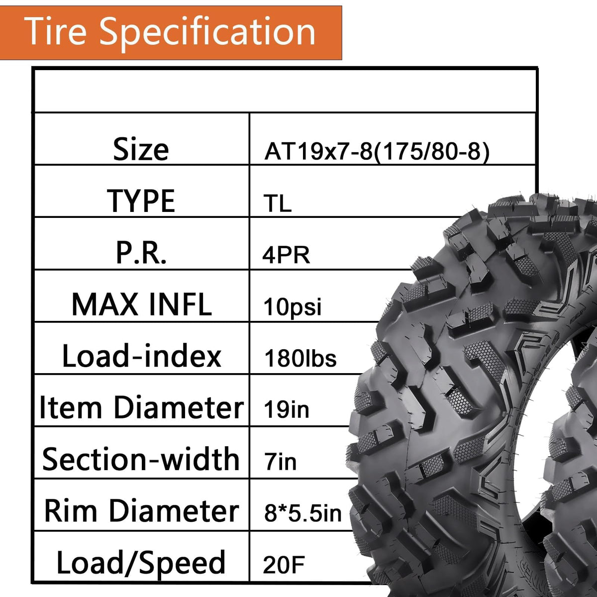 2 Pack 19x7-8 Tubeless All Terrain ATV Tires X299