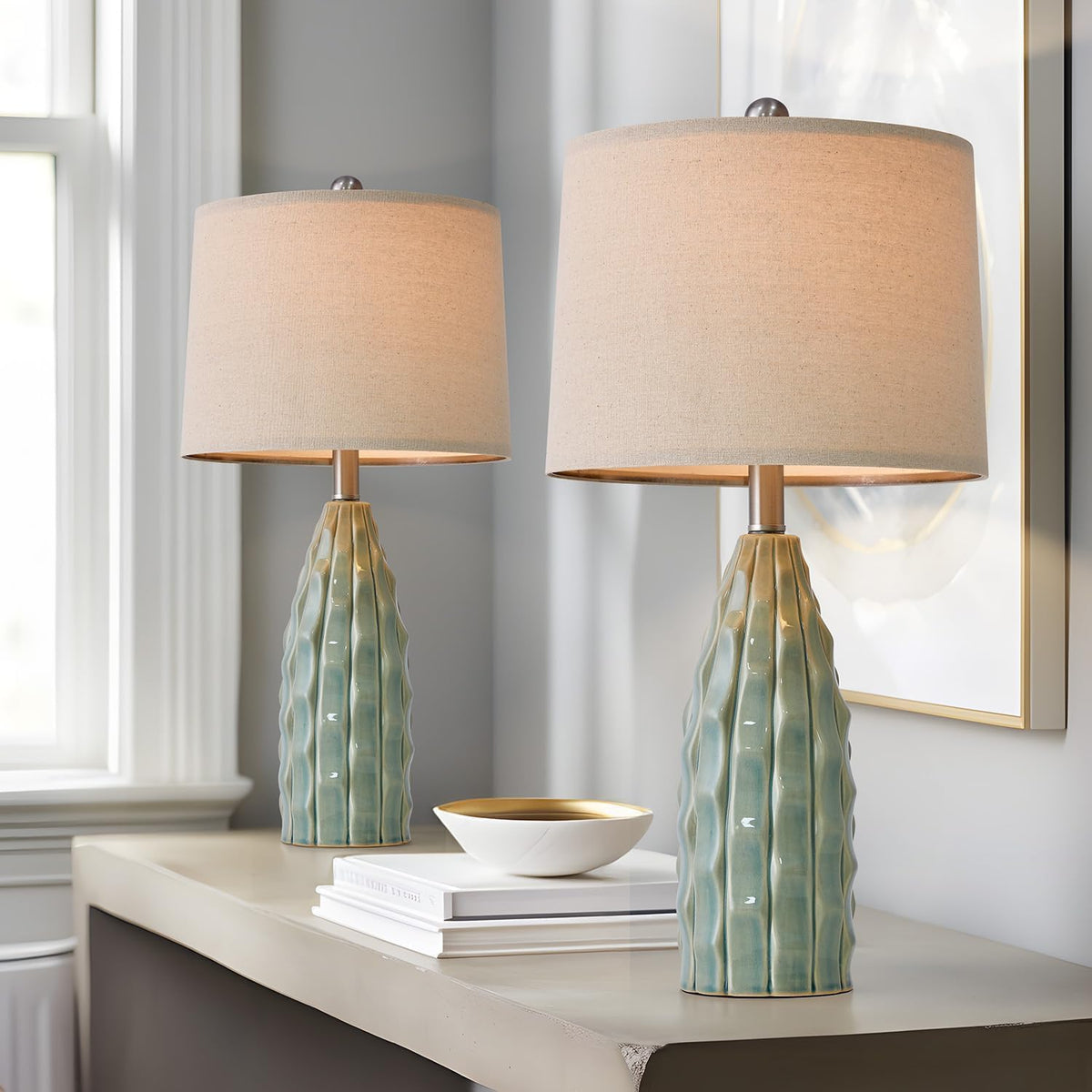 Ceramic Table Lamps Set of 2 Green F9689