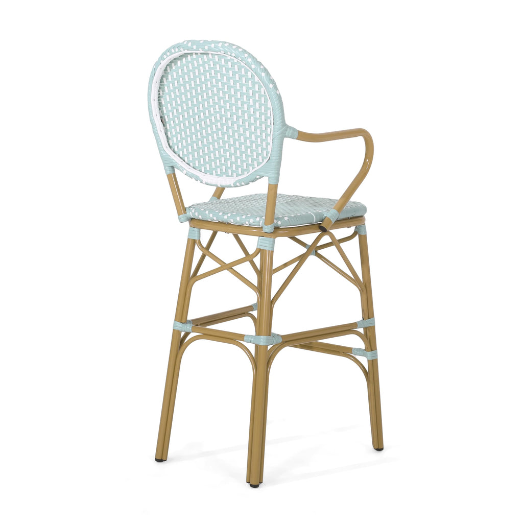 Teal Bamboo Print Wicker Aluminum Bar Stools Set of 2 R684