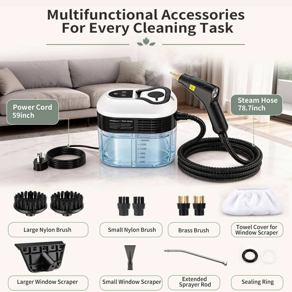 1.8L Pressurized Steam Cleaner O896