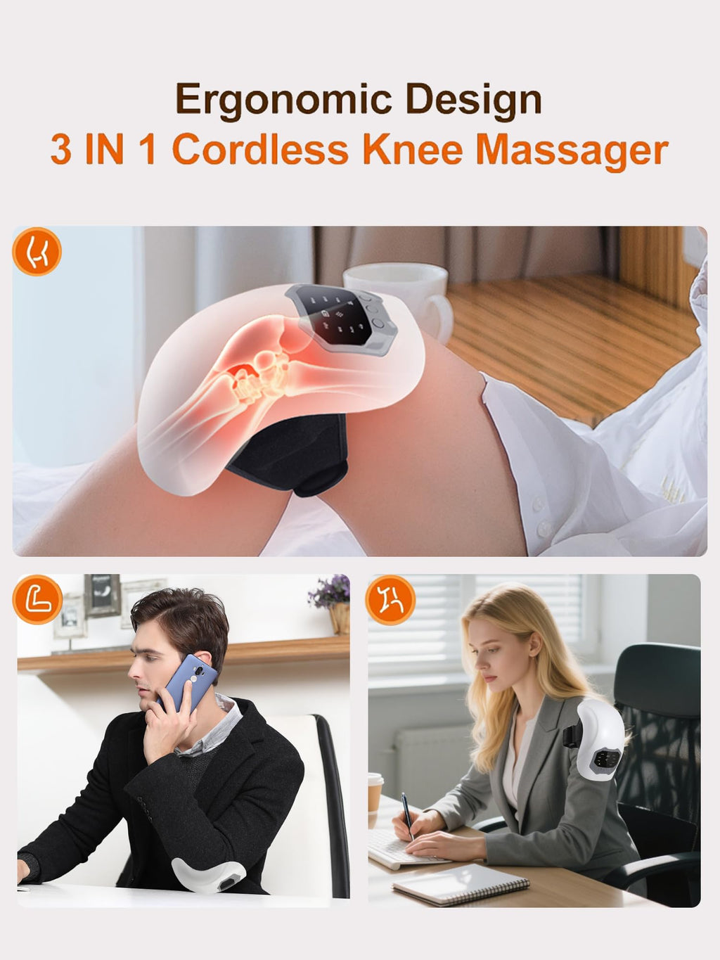 Cordless Portable Knee Massager with 3 Vibration Modes C17802