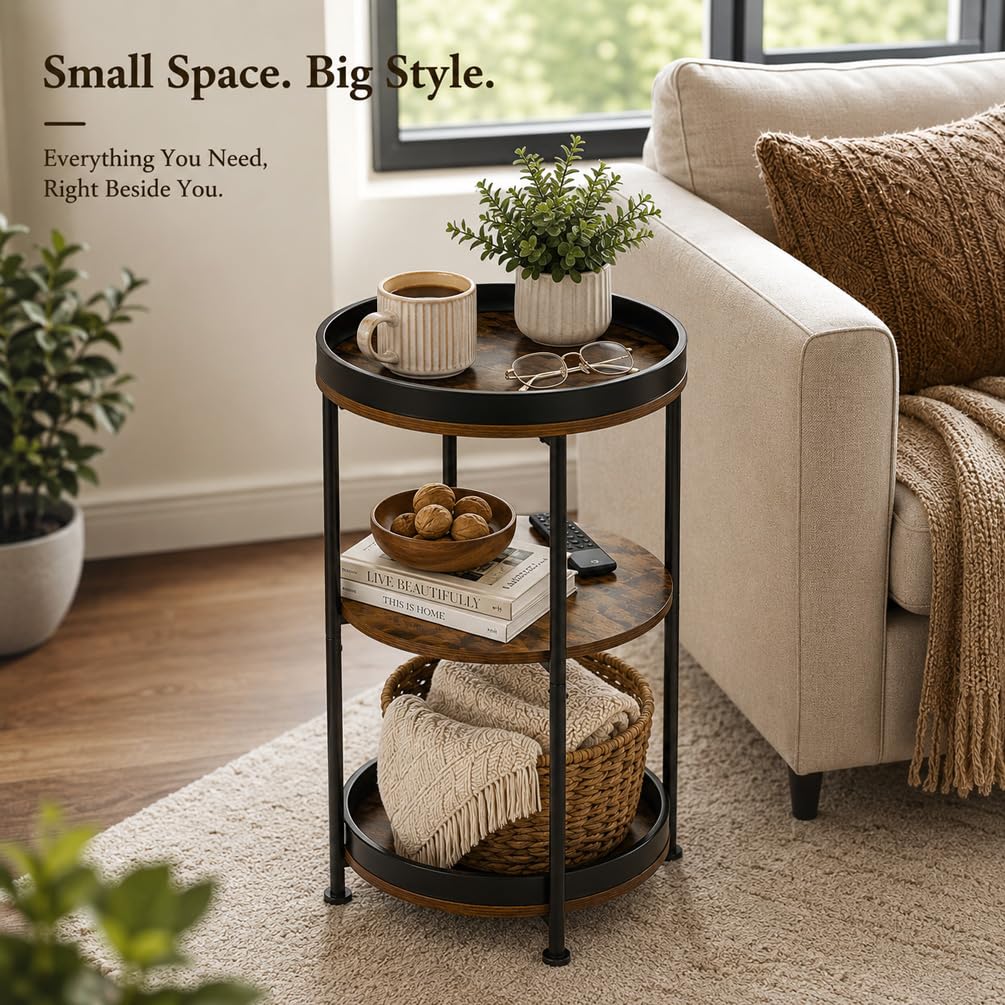 Round Side Table with 3 Storage Shelves X543