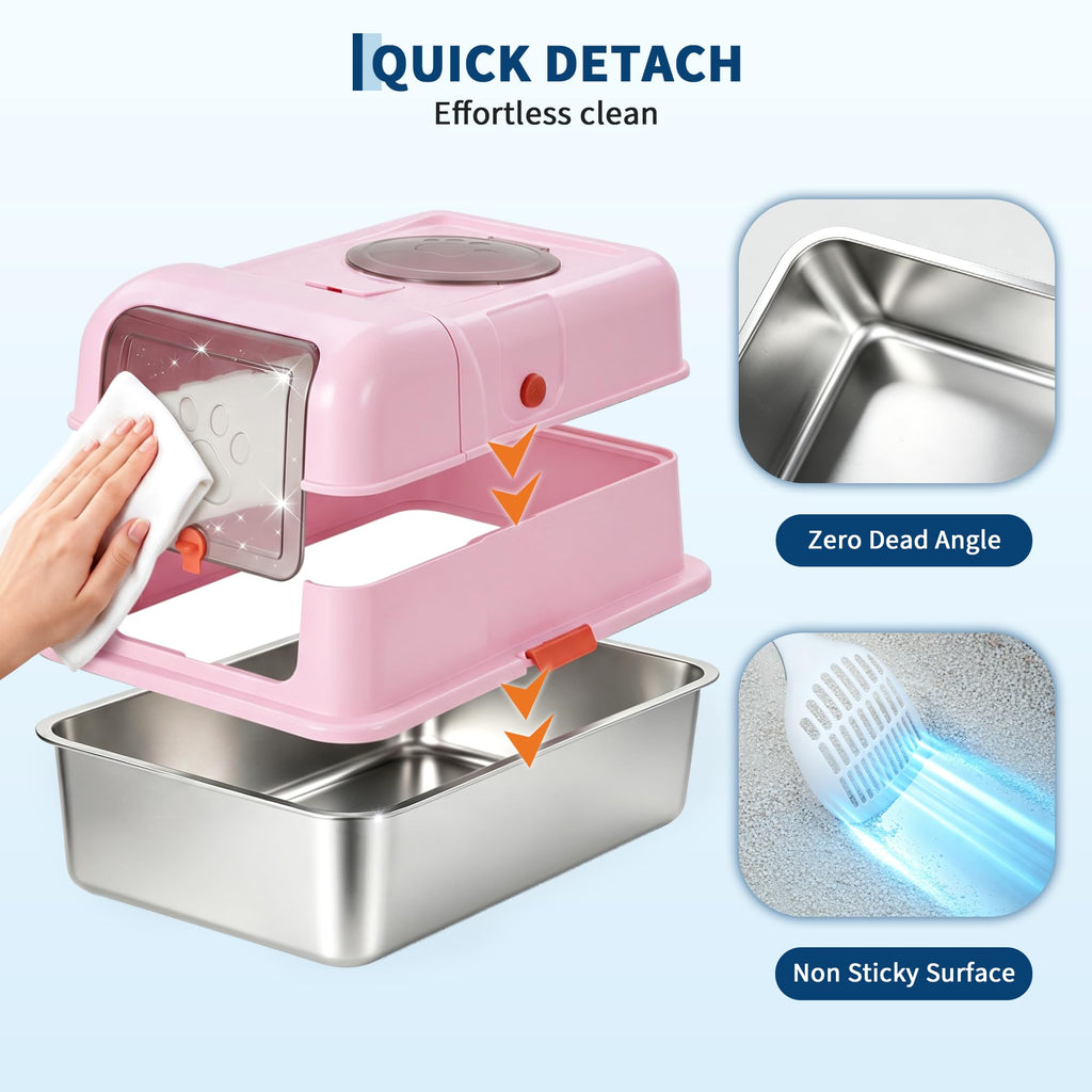 Fully Enclosed Stainless Steel Cat Litter Box with Lid X9318