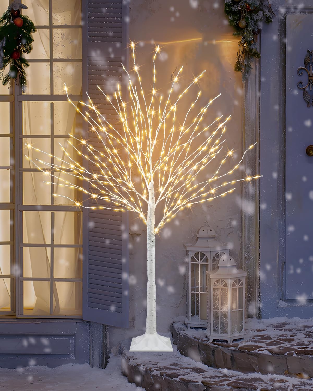 4 FT Lighted Artificial White Birch Tree with 432 LED Timer C505