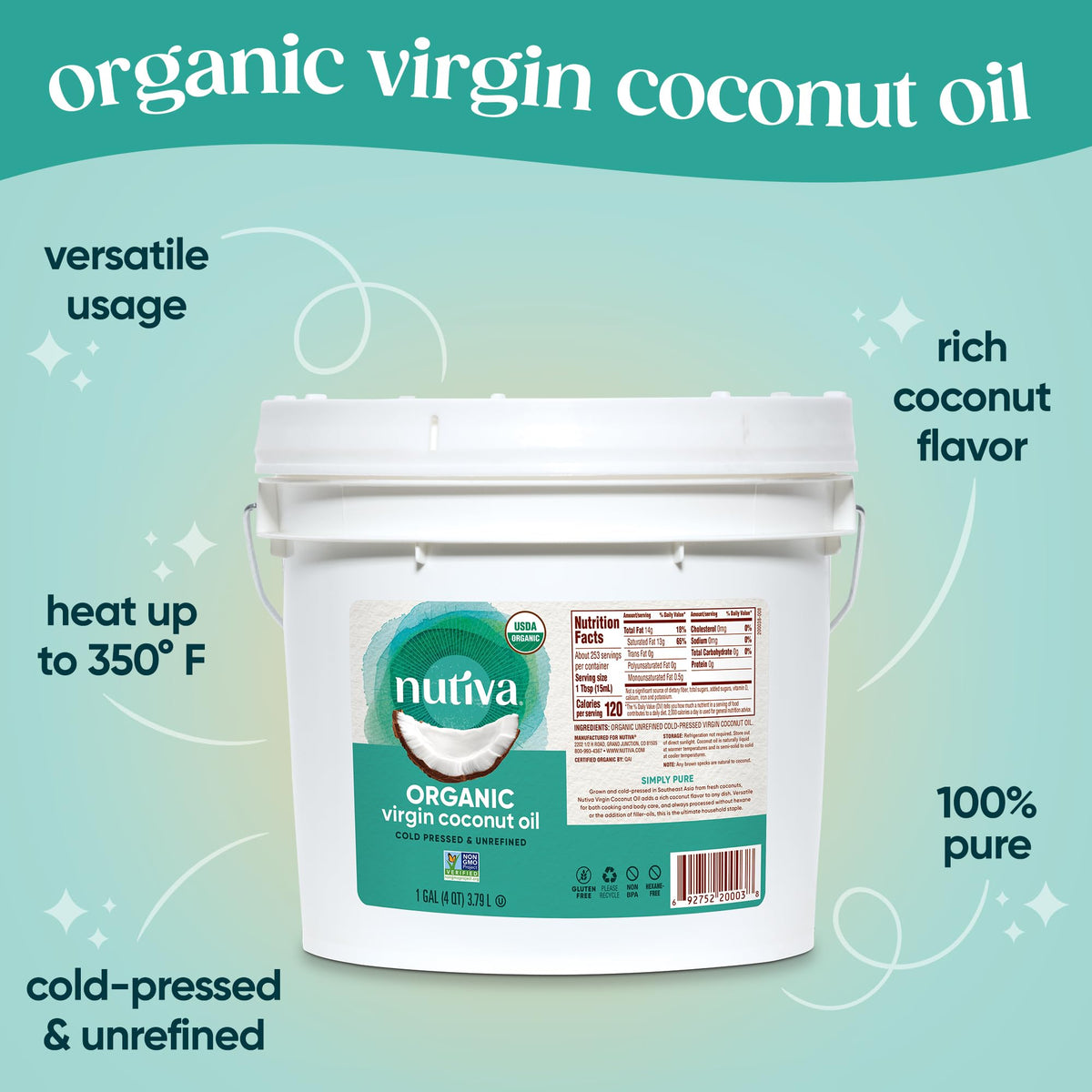 Organic Cold-Pressed Virgin Coconut Oil, 1 Gallon Y84734